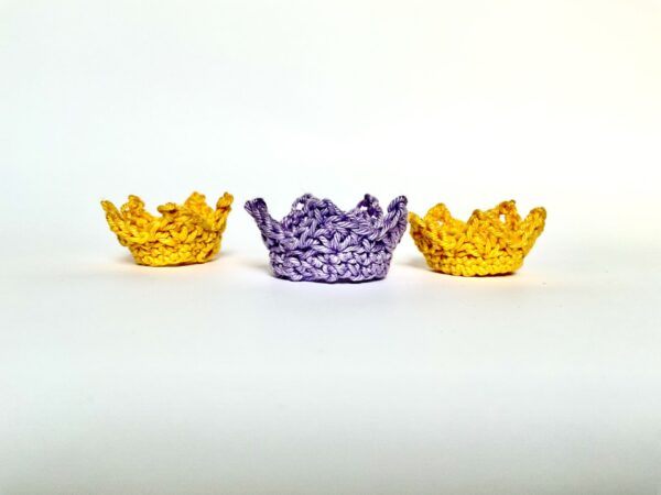3 Mini Crowns in purple and yellow