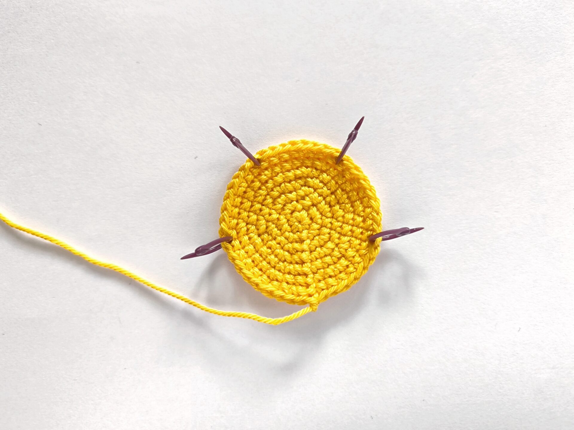 Star body unfinished with 4 markers placed every 8th stitch