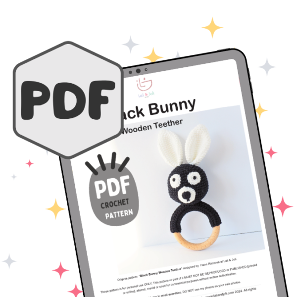 PDF bunner with a Black Bunny Pattern shown on Ipad with big badge saying PDF
